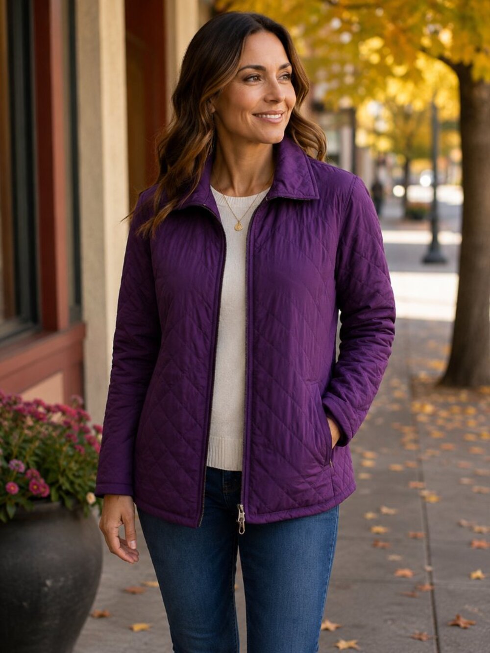 Pendleton Quilted Jacket Womens L Purple Full Zip Lightweight Barn Coat Fall